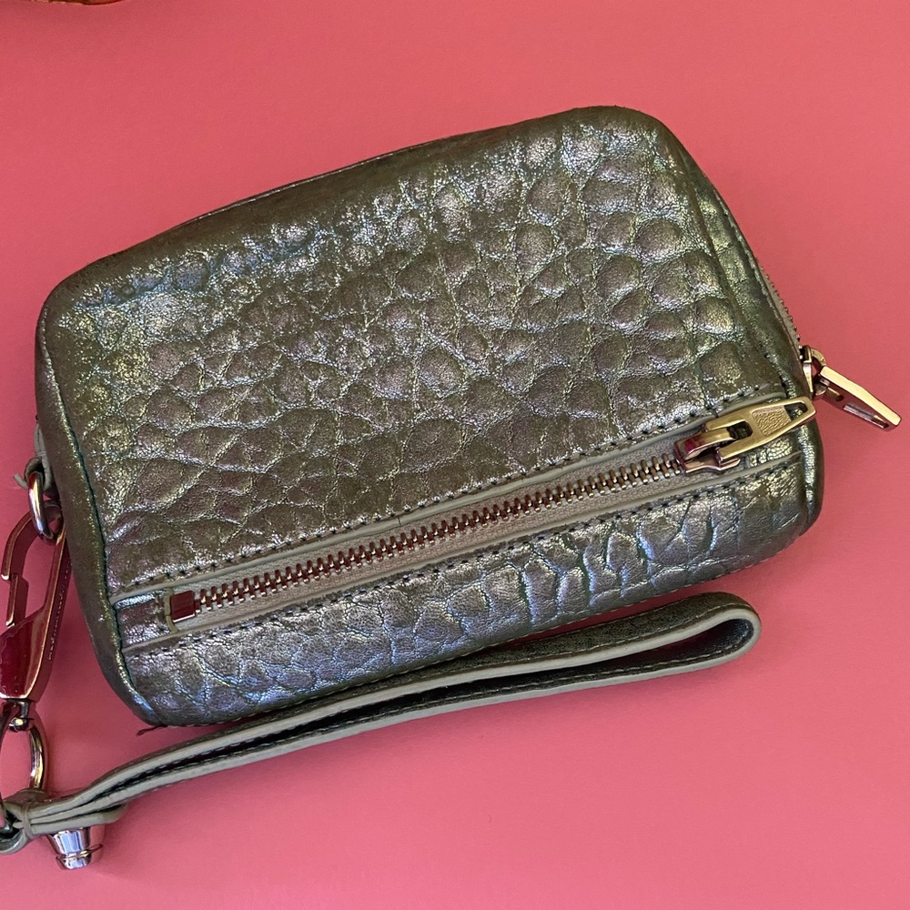 Alexander wang metallic turquoise wristlet wallet